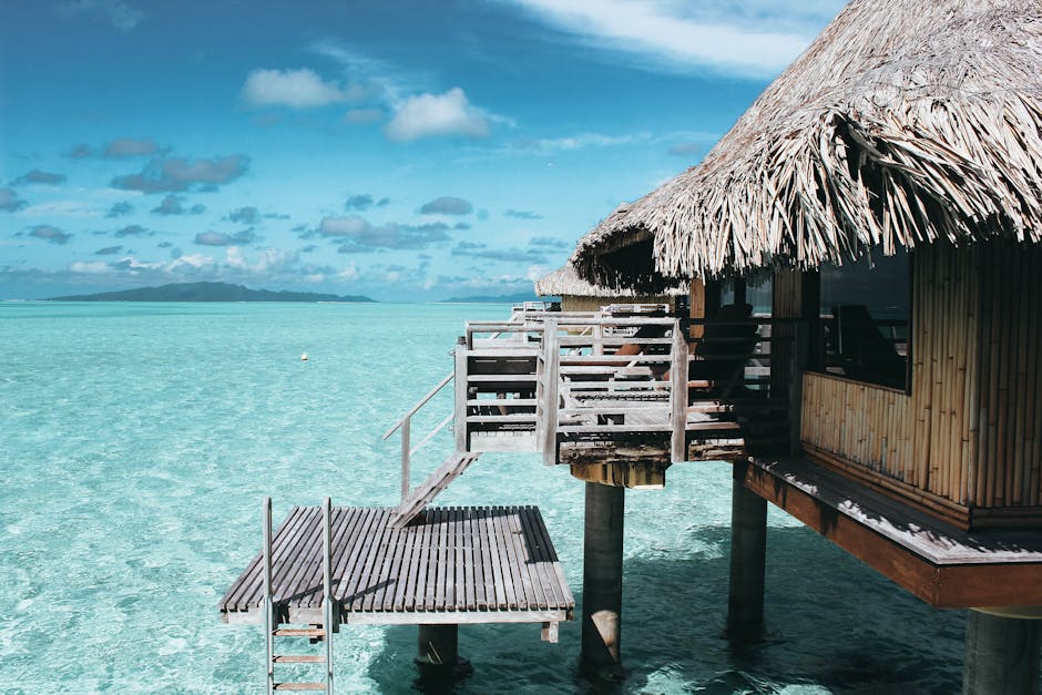 Scenic overwater bungalow in French Polynesia