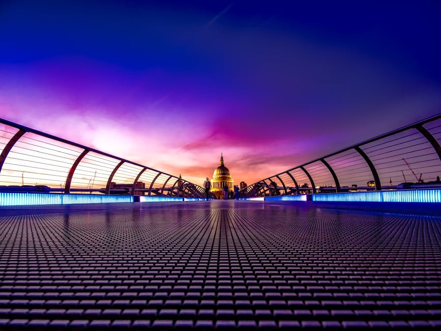 Captivating view of London's Millennium Bridge at sunset